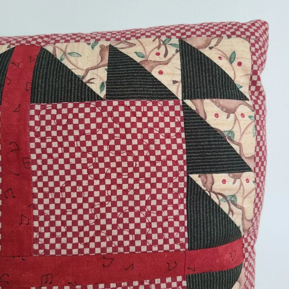Vintage Christmas Holiday Accent Pillow Handmade Machine Stitch Christmas Fabric